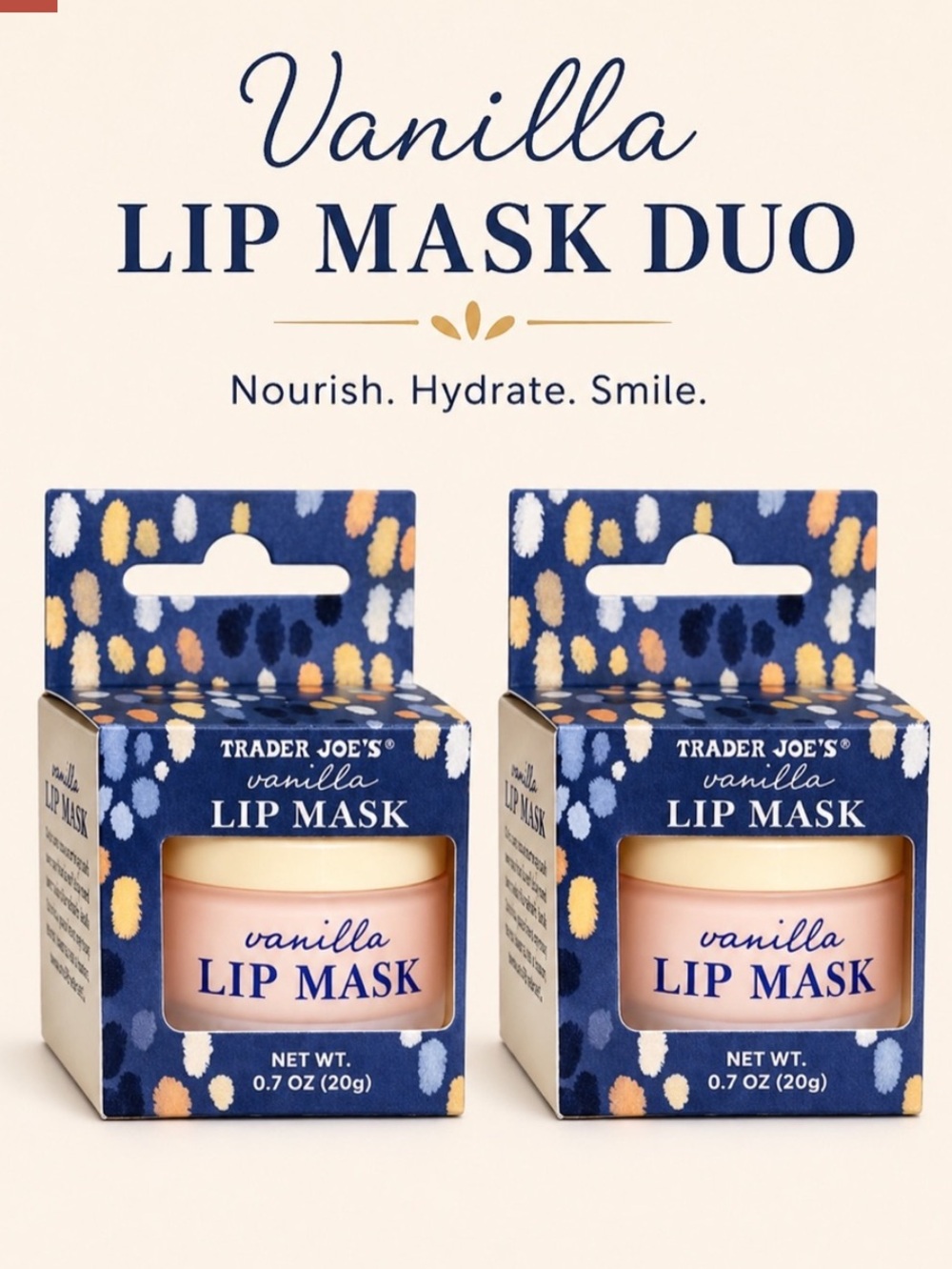 NEW Trader Joe's Vanilla Large Sized Lip Masks - (Pack of 2)